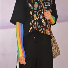 Tinkling Se Радужная вертикальная полоса вискоза манжеты ледяное ощущение прохлады