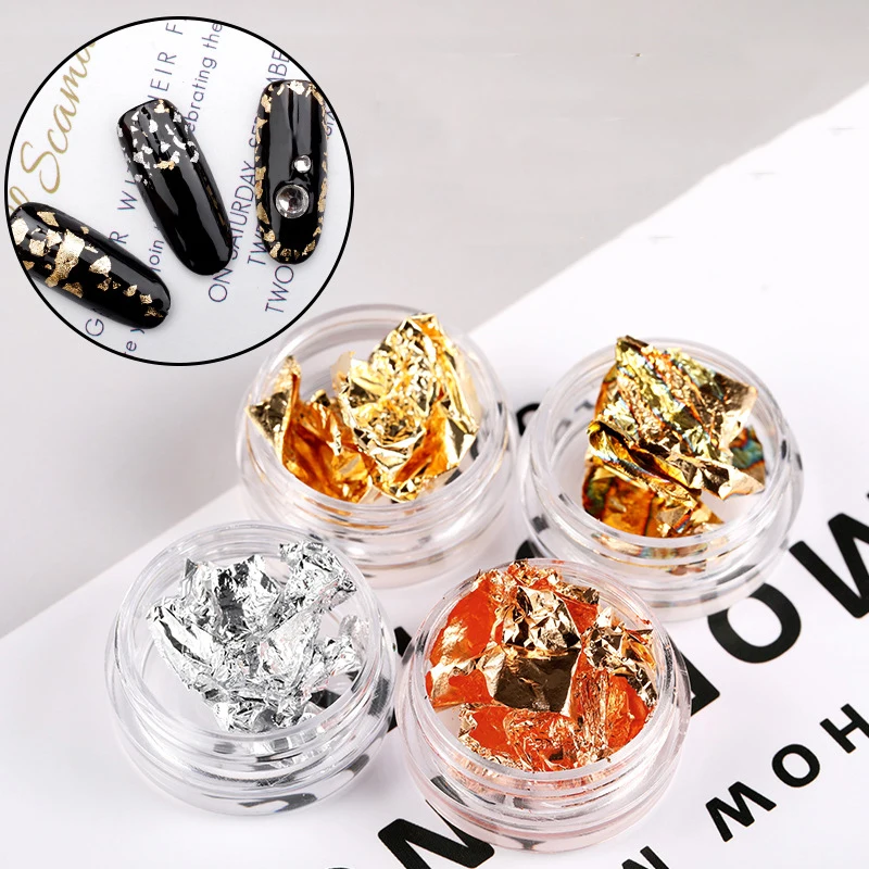 

1 Box Gold Silver Irregular Tinfoil Paper Nail Art Sticker 3D Glitter DIY Manicure UV Gel Polish Nail Decoration Tools Design