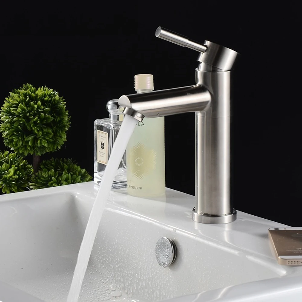 

Wholesale And Retail Bathroom Basin Sinks 304 Stainless steel Faucets Hot Cold Mixer Tap Single Hole