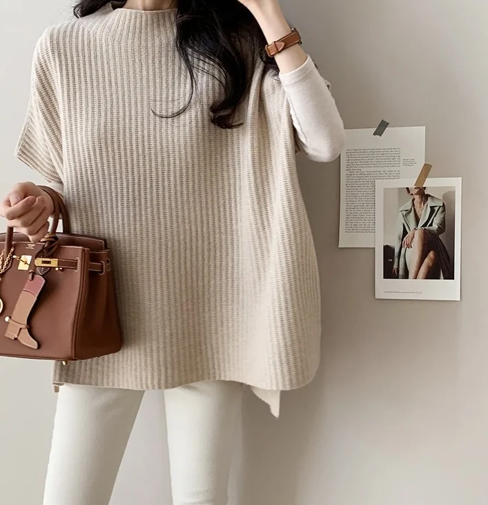 Женский свитер-накидка осенняя одежда вязаный корейский вариант модные повседневные женские зимние свитера с коротким рукавом Сплит
