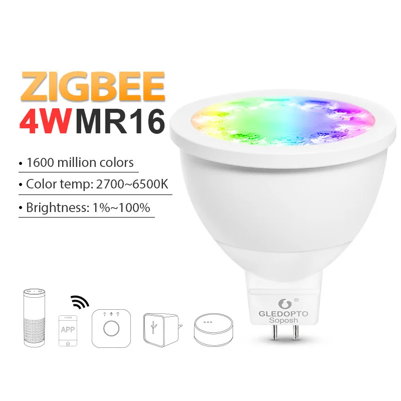 Декоративный прожектор DC12V MR16 RGB+ CCT 2700-6500K совместим с ZigBee