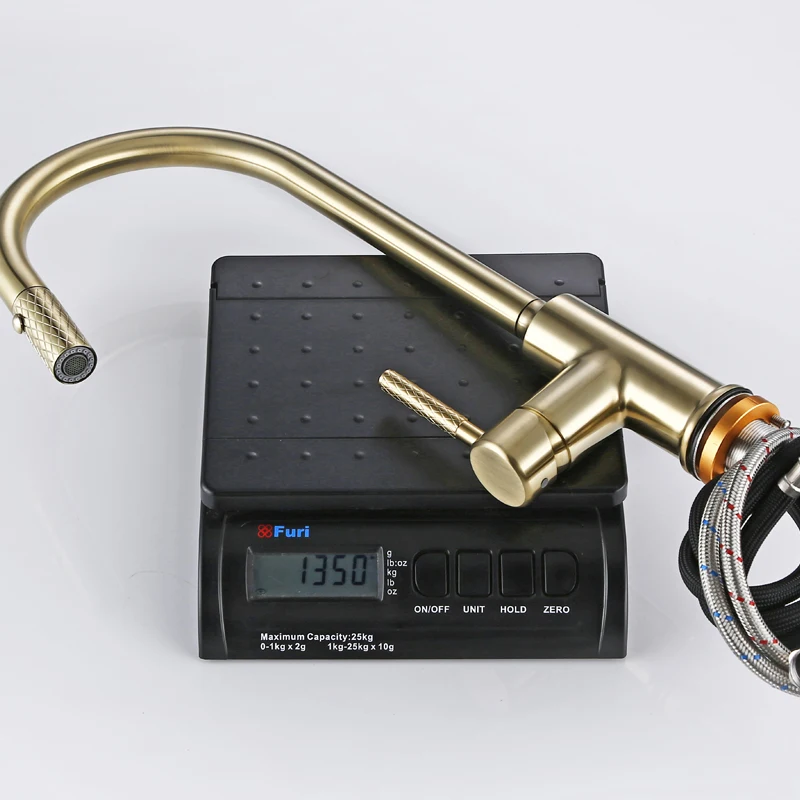 Bagnolux Brushed Gold Brass Kitchen Faucet NEW Premium Gooseneck Pull Out Kitchen Faucet Sink Mixer Tap Solid Brass Construction