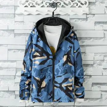 

New Men's Spring Autumn Fashion Print Jacket Men's Thin Hooded Jacket Men's Outdoor Windproof Coat Jacket