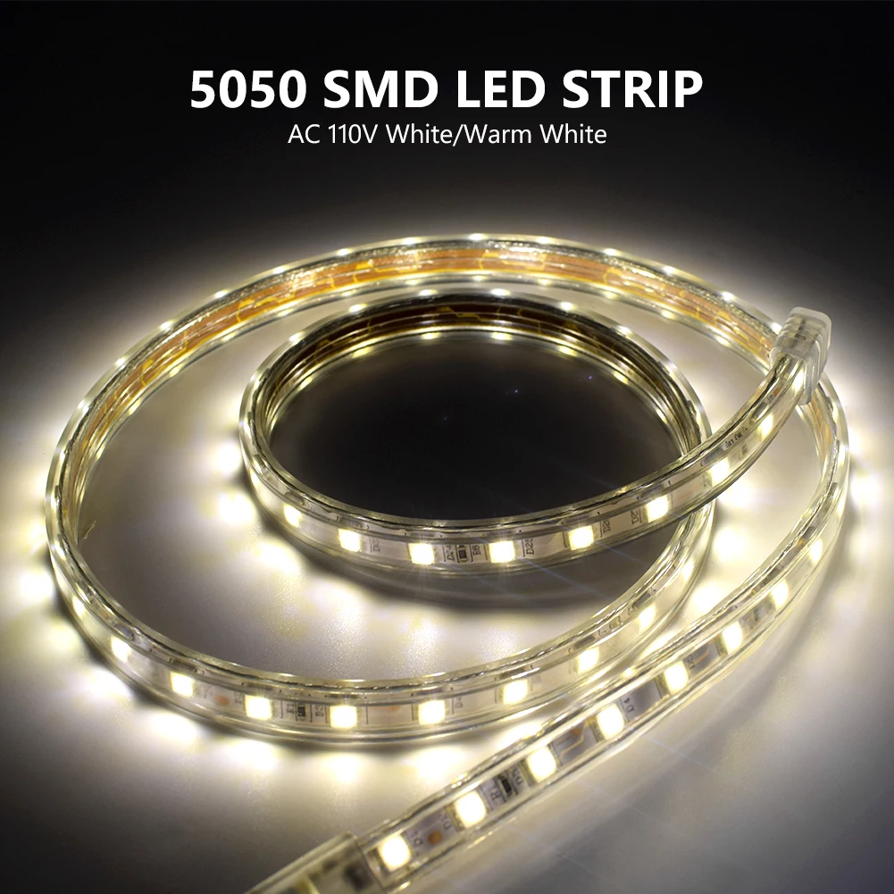 СВЕТОДИОДНАЯ лента SMD 5050 110 В водонепроницаемый гибкий светодиодный светильник, лента 120 В, лампа для улицы, 1 м, 2 м, 3 м, 4 м, 5 м, 10 м, 12 м, 15 м, 20 м, 25 м, 60 Светодиодный s