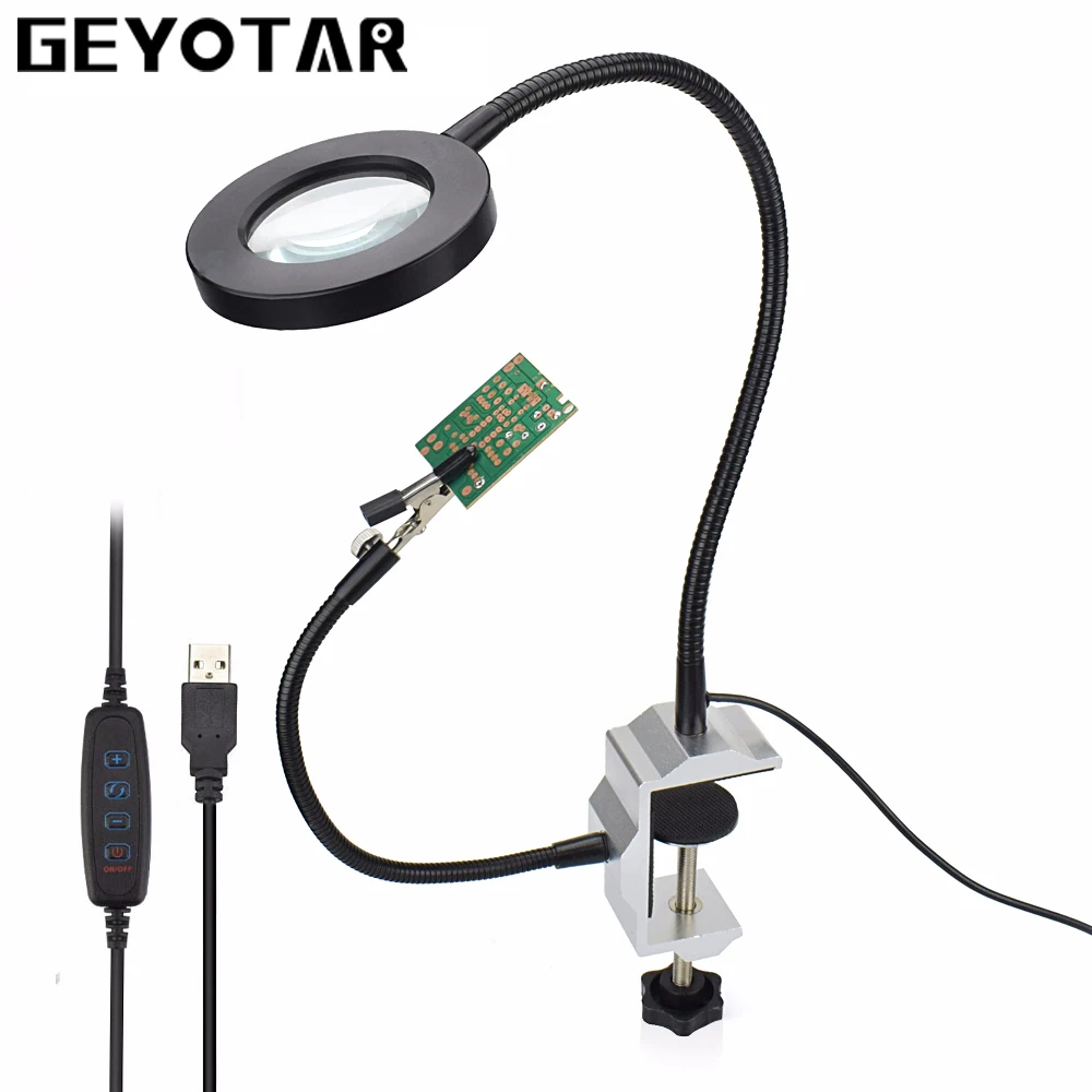 GEYOTAR USB 3X увеличительное стекло Рабочий свет паяльник держатель тиски, стол зажим паяльная станция 2 шт. гибкий манипулятор