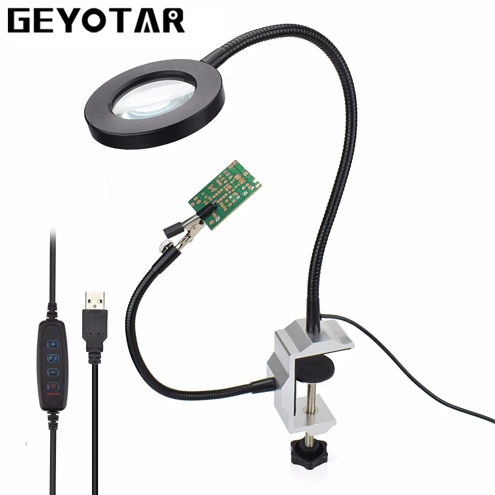 GEYOTAR USB 3X увеличительное стекло рабочий светильник держатель паяльника