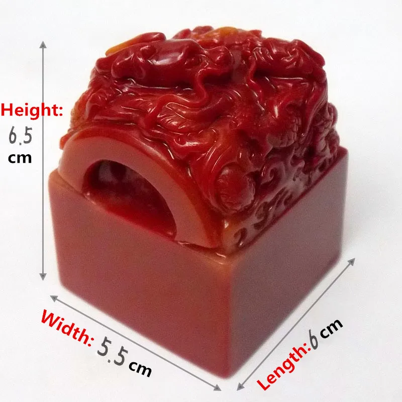 Shoushan Stone Double Dragons jade seal Emperor Royal red 2 Dragons signet rectangular Jade Stone carved jiusang seal