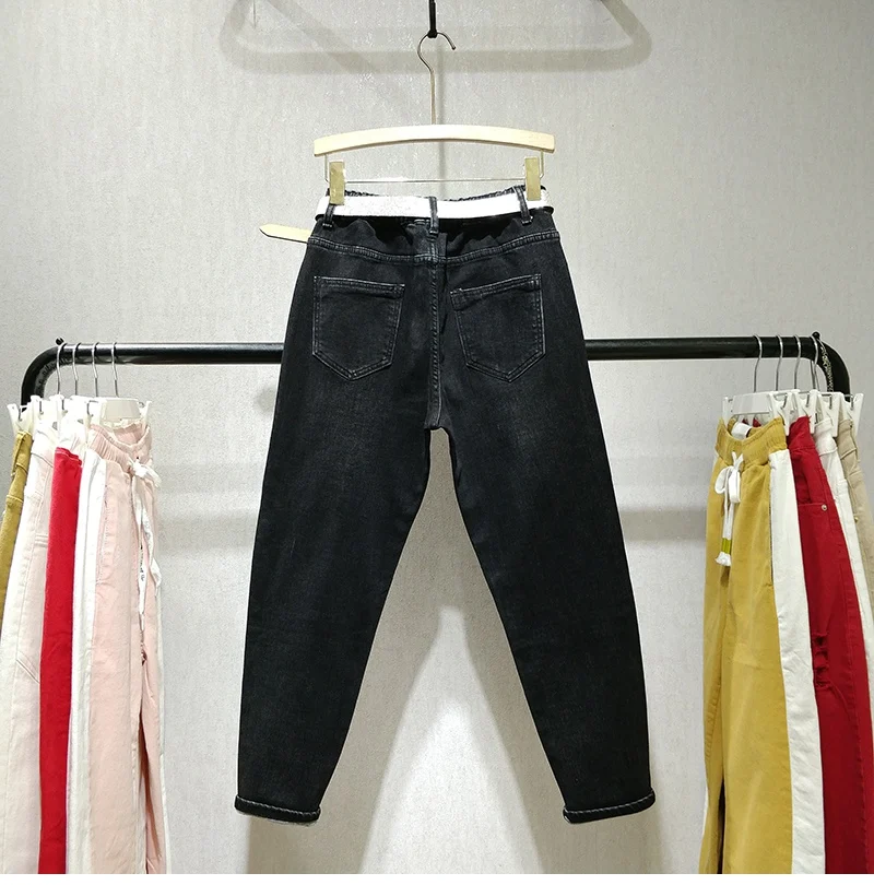 Новые Модные осенние и зимние черные джинсовые штаны с высокой талией плюс бархатные плотные джинсы женские повседневные джинсы Горячая Распродажа шаровары