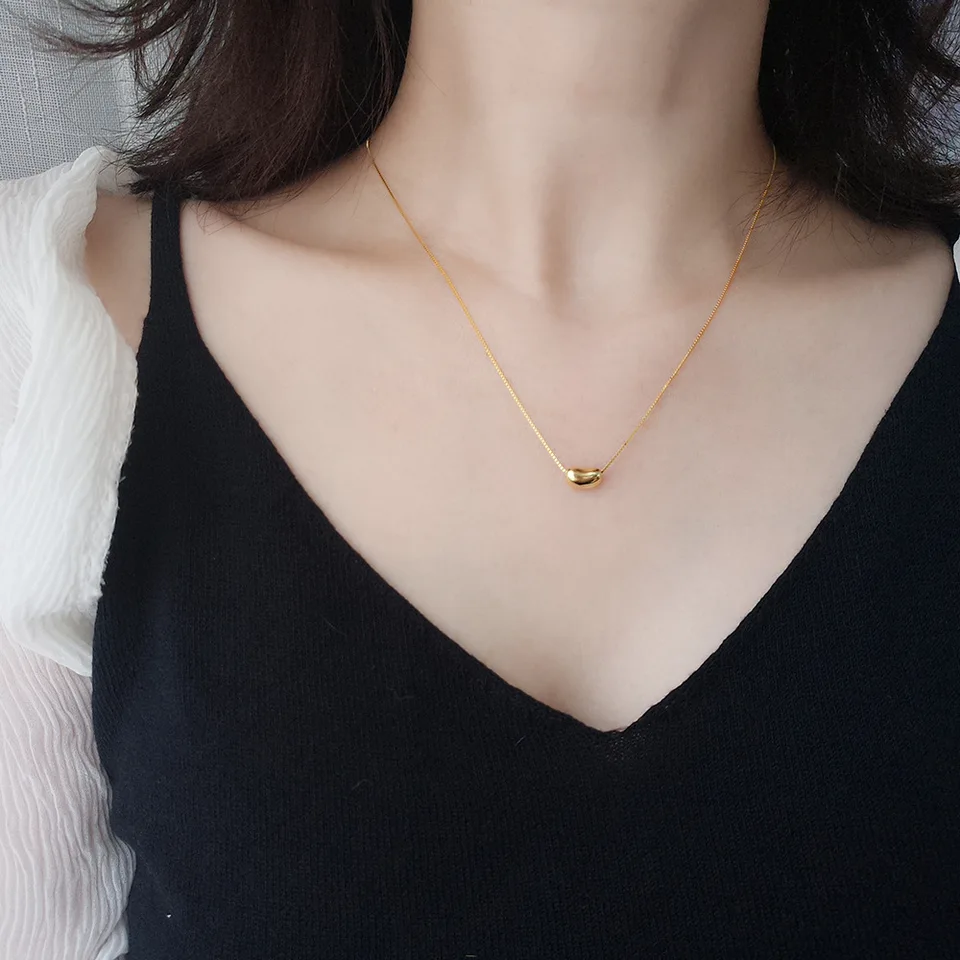 Collana Con Ciondolo A Forma Di Fagiolo In Argento Sterling: Piccolo Ciondolo Minimalista - Italia - Foto 9