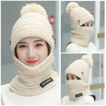 

Hat female winter wild plus velvet warm autumn and sweet blend cotton knitted cute hat hat winter ladies K9P6
