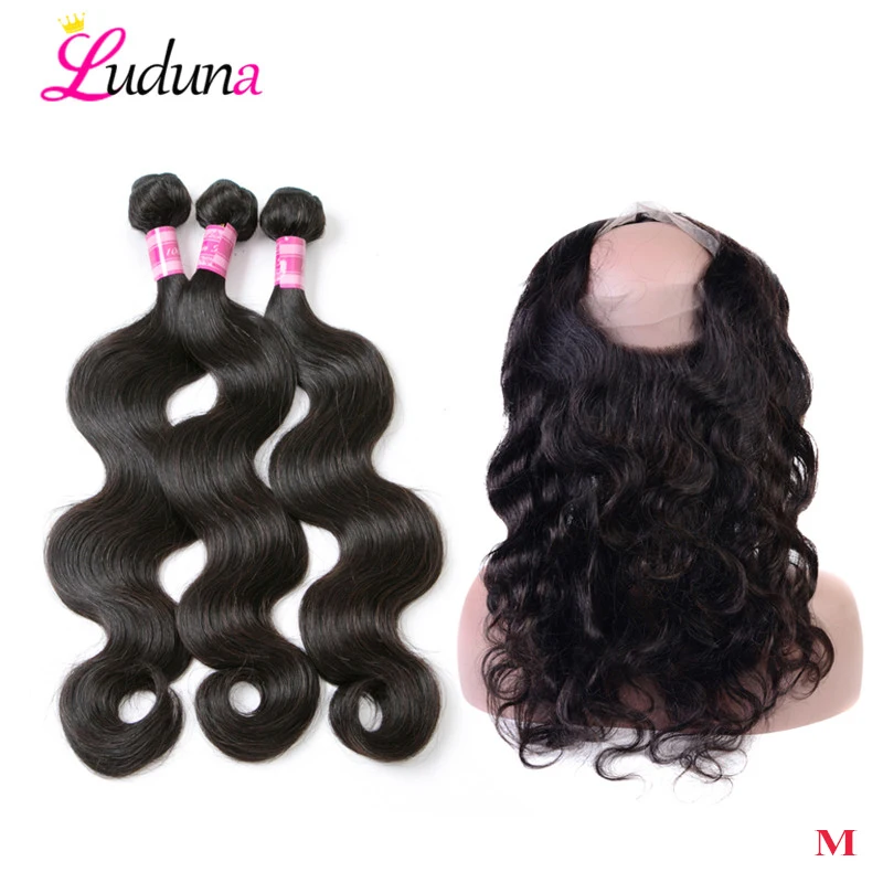 

Luduna 360 Lace Frontal With Bundls Brazilian Body Wave Hair Weave Bundles With Closure 3 Bundles With Frontal Closure Remy Hair