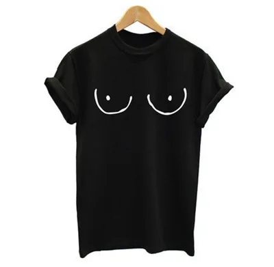 

Harajuku Plus Size XS-4XL Europe Pop 2019 Summer New Fashion Women's Tops Creative Spoof Nipple Tits Print Short Sleeved T-Shirt