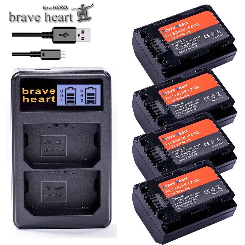 

4x bateria NP FZ100 NP-FZ100 NPFZ100 Battery + LCD Dual USB Charger for Sony FZ100 Battery A7R III A7 III BC-QZ1 A9/A9R Alpha9