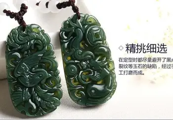 

LETSFUN Fine Jewelry A Pair of Lover's Xinjiang Hetian Jade Carved Dragon and Phoenix Pendant Free Shipping