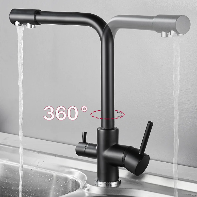 Filter Kitchen Faucet Drinking Pure Water Black Gold Kitchen Faucet Dual Handle Seven Letter Design 360 Rotation Hot And Cold