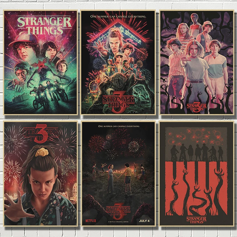 Hot Seller Póster Retro de papel Kraft Stranger Things, pegatina decorativa de pared para decoración del hogar, temporada 3, Bar y cafetería dg5bon50