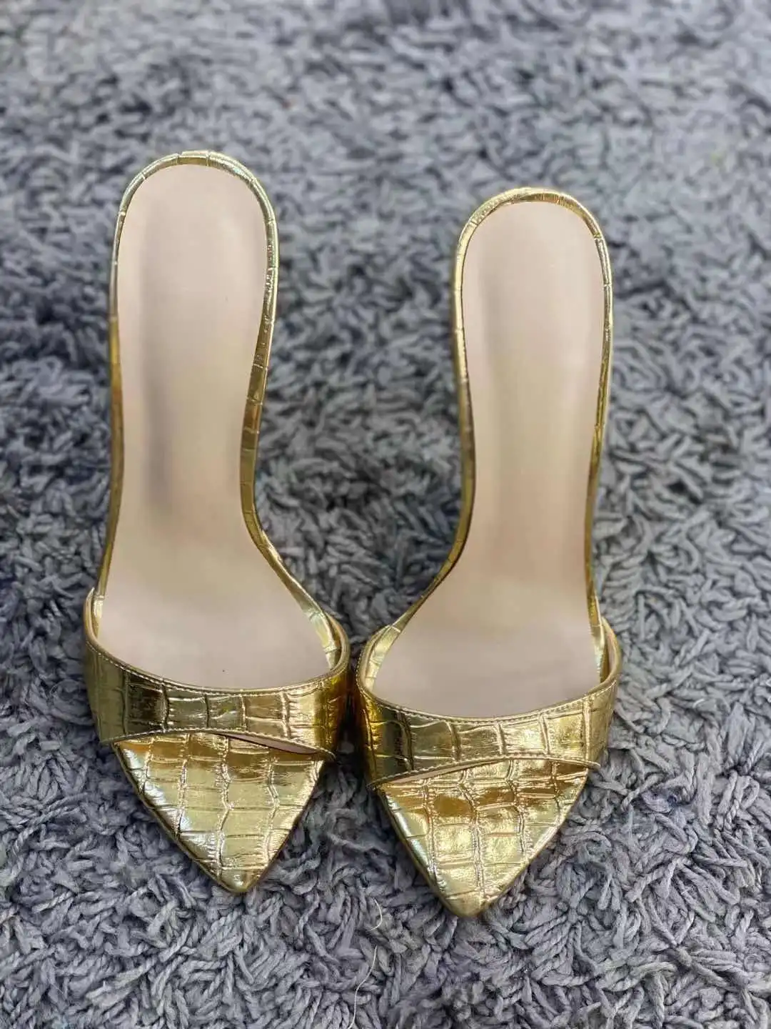 Onlymaker Women's Peep Toe Mules Gold Slip On Thin High Sandals Big Size Classic Fashion Lady Sandals Onlymaker Women's Peep Toe Mules Gold Slip On Thin High Sandals Big Size Classic Fashion Lady Sandals