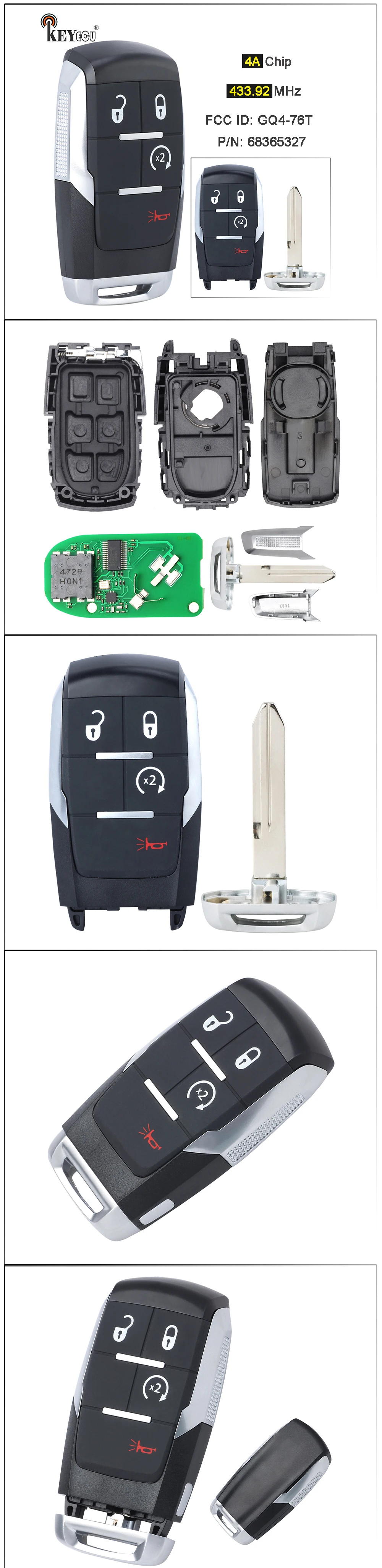 Keyforkess 433.92MHz 4A Chip ID FCC: GQ4-76T 68365327AB / AC / AD / AA Smart Remote Key Fob RAM 2500 3500 4500 5500 2019 2020 2021 - H7d5835510a3d4877b30eba0210c71853Z