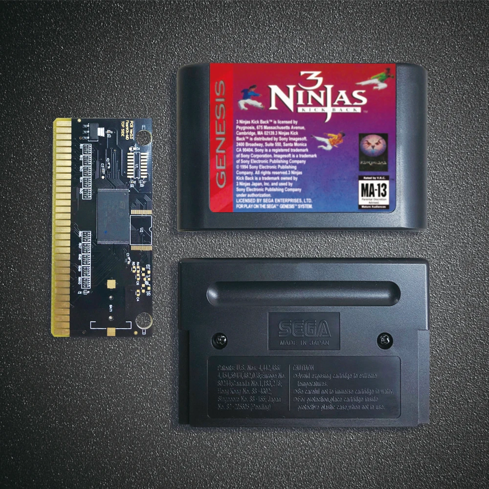 3 Ninjas Kick Back-Label AS Flashkit MD Kartu PCB Emas Tanpa Listrik untuk Konsol Video Game Sega Genesis Megadrive