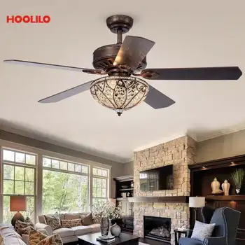 

Gliska 52-Inch 5-Blade Rustic Bronze Lighted Ceiling Fans W Crystal Shade Optional Remote Control 110V 220V