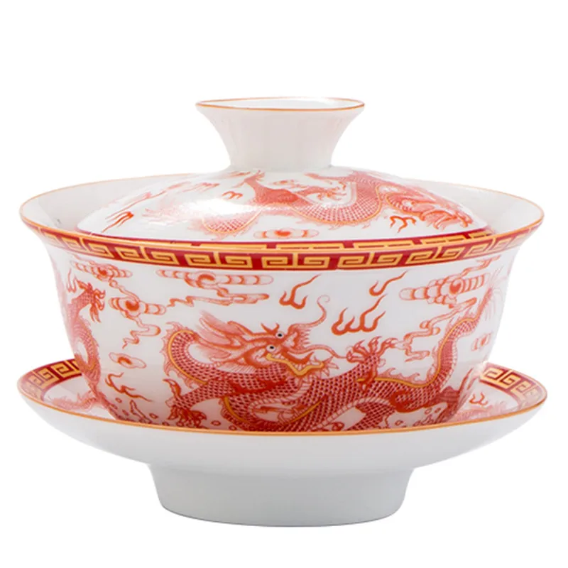 Фарфор благоприятный чай Tureen ручная роспись Дракон Gaiwan чаша Gai Wan - Цена: 2 297,77 руб.