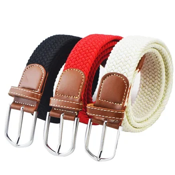 

Weave Elasticity Belt Woman Canvas Tight Belts metal Buckle Casual Solid color trousers jeans Accessories Unisex