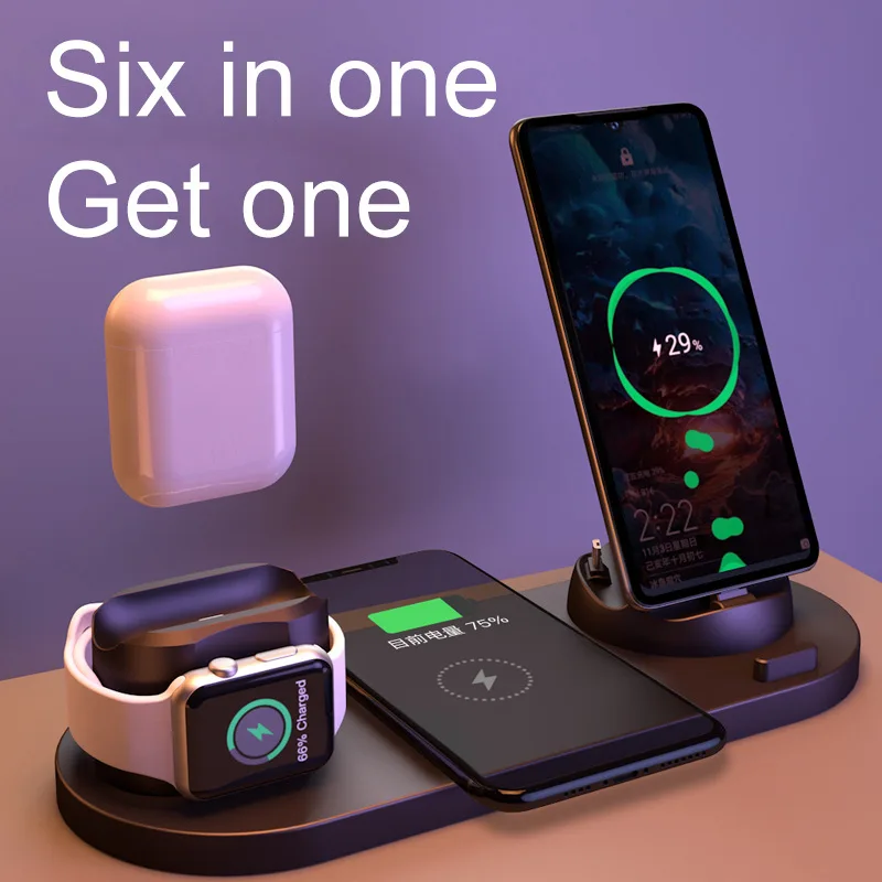 6 in110W Qi Беспроводное зарядное устройство док станция для Iphone Airpods Micro USB Type C