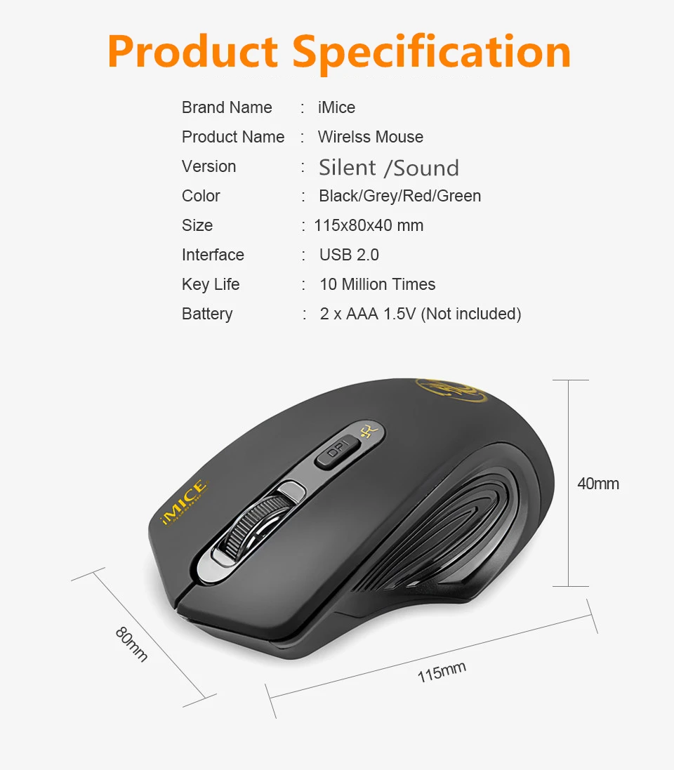 Wireless Mouse USB Computer Mouse Silent Ergonomic Mouse 2000 DPI Optical Mause Gamer Noiseless Mice Wireless For PC Laptop