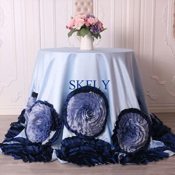 

CL052F unique free shipping luxury wedding fancy new round party light blue and navy blue rosette cake table cloth