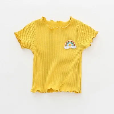 Летняя рубашка для маленьких девочек модная футболка для маленьких девочек с героями мультфильмов топы для маленьких девочек с вышивкой розового, желтого и серого цветов - Цвет: Yellow