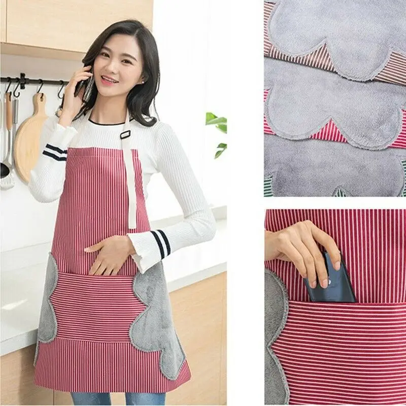 Unisex Apron With Pockets Chef Kitchen Cooking Womens Mens Cotton Oil-Proof Waterproof Wipeable Plaid Stripes Aprons for woman