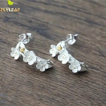 

Flyleaf 925 sterling silver Tree Branches Sakura Stud Earrings For Women Fashion Femme Hypoallergenic Sterling Silver Jewelry