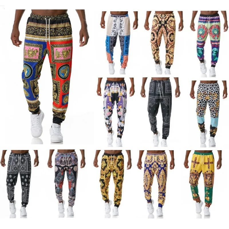 Men Costume Ethnic Style Retro European And American Fashion Printed Jogging Casual Pants Sports