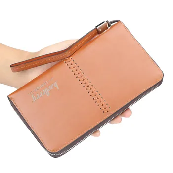 

Men Leather Wallets Retro Zipper Male Clutch Wallet Card Holder Coin Purse Large Capacity Wristlet Moneybag