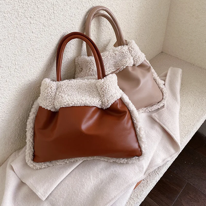

Mododiino Faux Fur With PU Handbag Ladies Bag Leather Crossbody Bag Women's Tote Bag Winter Shoulder Bag Clutch Fur Bag DNV1265