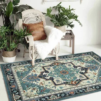 

Fashionable American Geometric Flower Ethnic Green Living Room Bedroom Bedside Carpet Floor Mat Customization