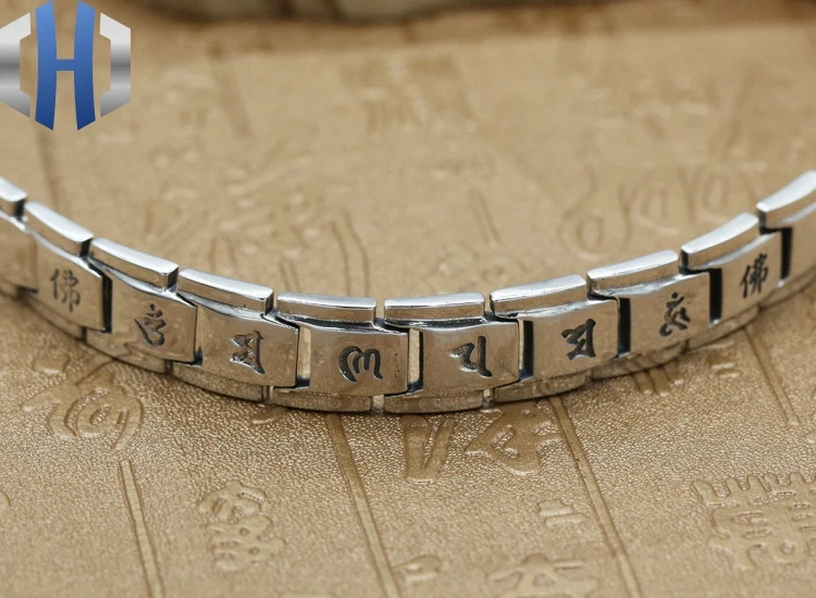 925 пробы Серебряный Мужской шестисимвольный мантра Будда персонаж тайский серебряный браслет миллион характер серебряная цепочка