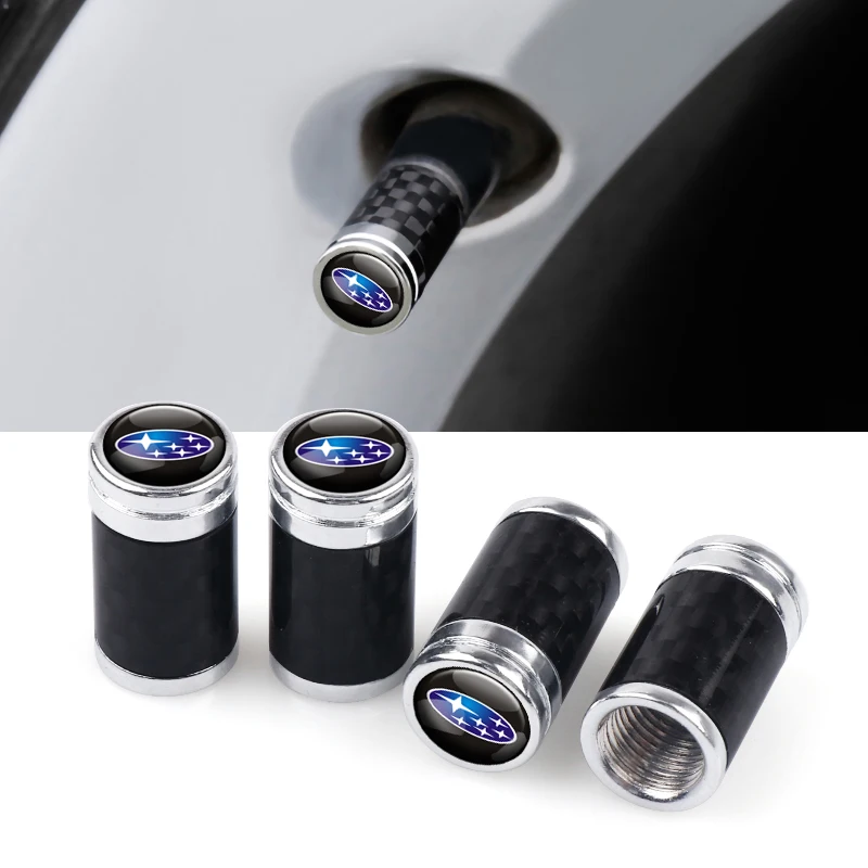 

4pcs carbon fiber Emblem Stickers metal Wheel Tire Valve Cap For Subaru Forest Human Lion XV Impreza WRX Car Styling
