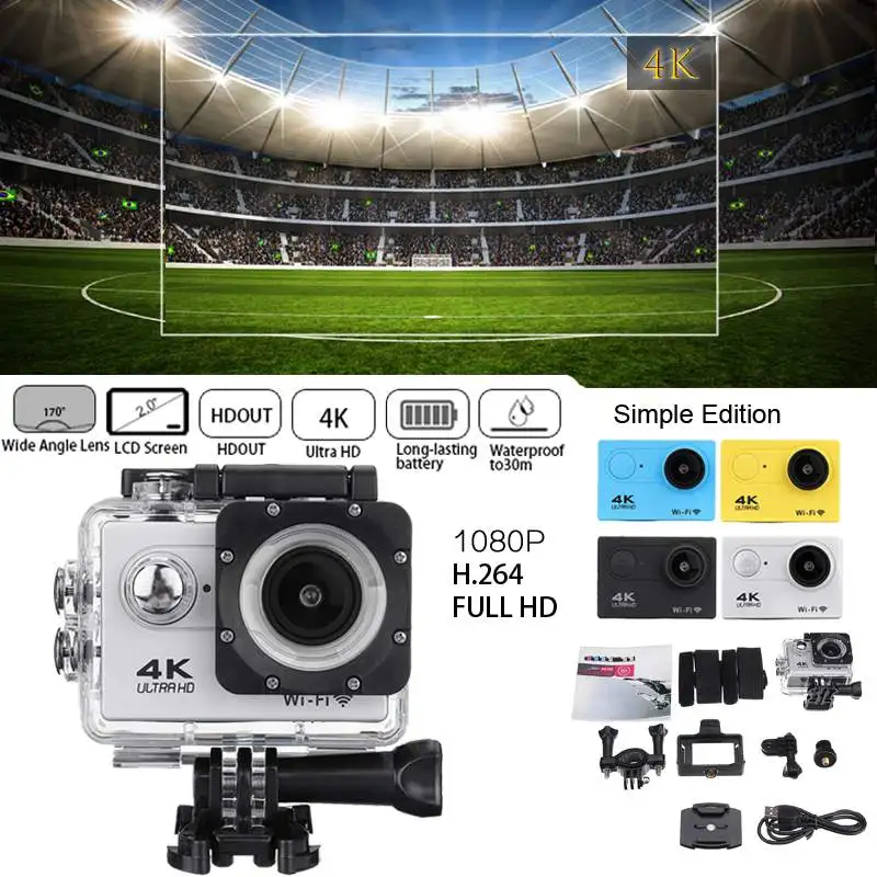 Экшн-камера Ultra Hd 4k 30m Wifi 2 0 170d экран 1080p Подводная Водонепроницаемая Спортивная