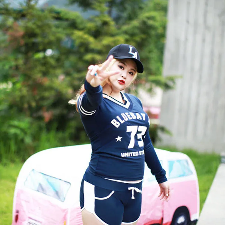 

2018 New Style Large Size Diving Suit Printed Letter Split Type Jellyfish Clothing Women's Long-Sleeve Swimwear Two-Piece Set