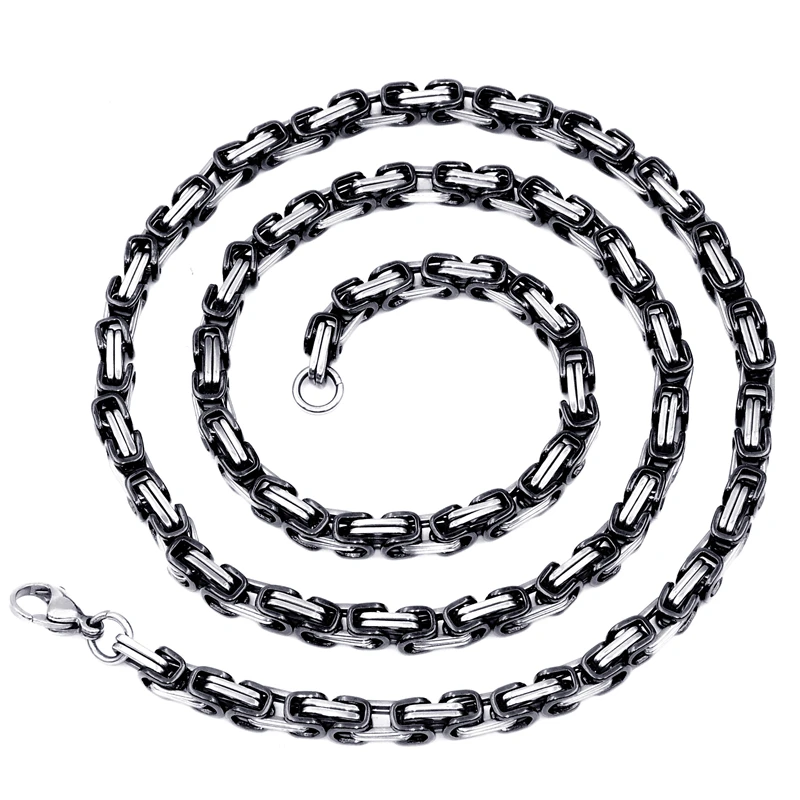 Customized 8mm Mens Boys Chain Necklace Gold /Black Silver Tone Stainless Steel Byzantine Box Necklace Jewelry 16