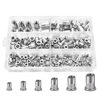 

200Pcs Stainless Steel Rivet Nuts Flat Head Threaded Insert Nutsert Rivetnut Assortment Kit M3/M4/M5/M6/M8/M10