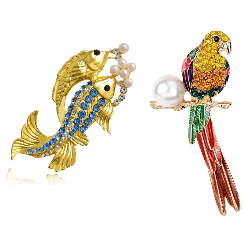 2 шт Женская брошь кристалл Имитация жемчужное животное Эмаль Булавка ювелирные