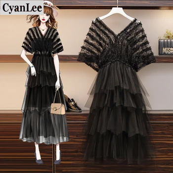 

plus size women Summer dresses women Mesh Sheer Ruffles Patchwork Beach Sundress Off Shoulder Maxi Dresses Cover-Up Vestidos