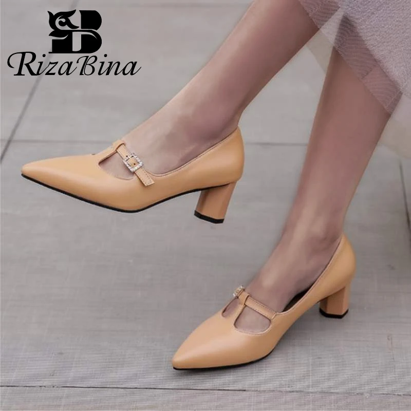 RIZABINA/женские туфли-лодочки модная обувь с металлической пряжкой и кристаллами