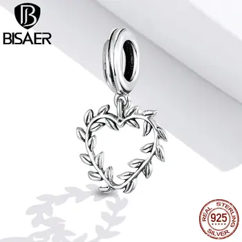 

BISAER Branches Charm 100% 925 Sterling Silver Heart Flower Beads Pendant DIY Bracelets Necklace Fashion S925 Jewelry ECC1520