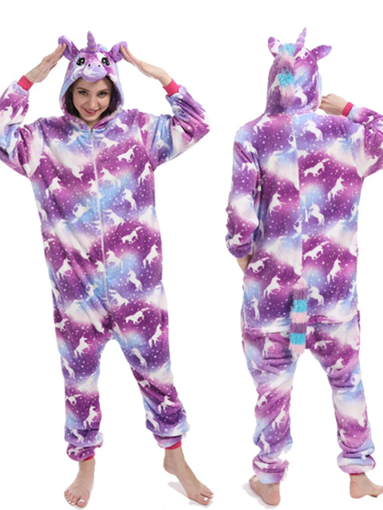 Пижамы с единорогом Kigurumi, зима, для взрослых, Ститч, Лев, тигр, комбинезоны, одежда для сна, комплекты с единорогом, для женщин, мужчин, унисекс, фланелевые комбинезоны - Цвет: Rainbow unicorn