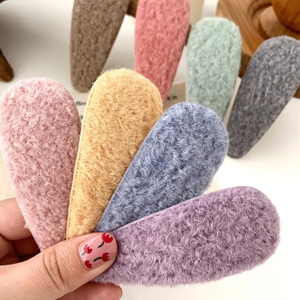 

1 Pcs Candy Color Plush Faux Fur Hairpin BB Clip Geometric Water Drop Hairpins For Hair Accessories Women Winter Sweet Headwear