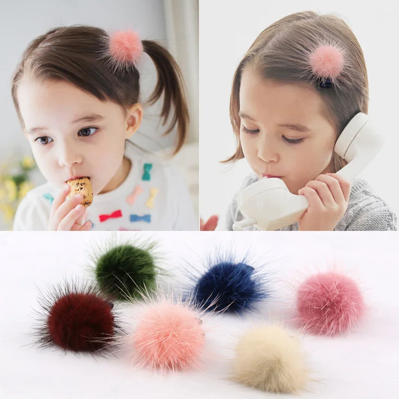 

New Style South Korea Children Adult Hair Accessories Mink Fur Barrettes Plush Headband Japanese And Korean Style Cute Furry Bal
