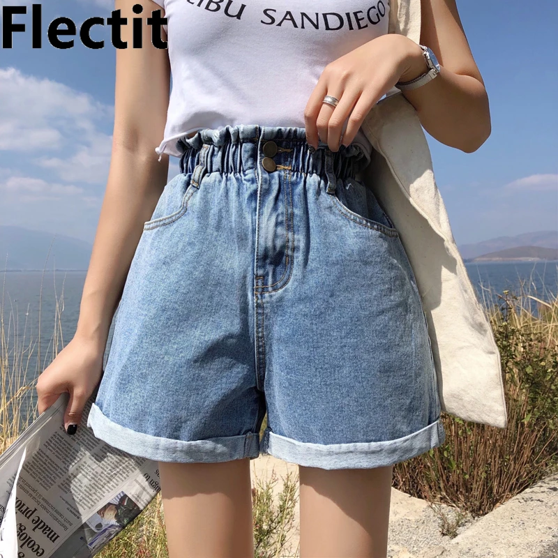 pantalones cortos vaqueros de cintura alta para mujer, ropa de calle de estética, Mom Fit enrollados|Pantalones vaqueros| - AliExpress